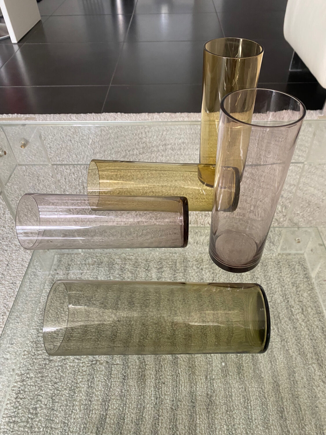 Lot de 5 verres vintage en verre fumé