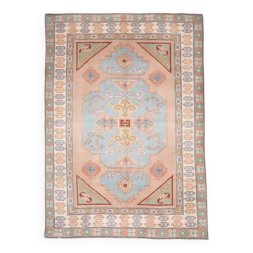 1970s Vintage Turkish Oushak Handmade Wool Cotton Blue Area Rug 220x310