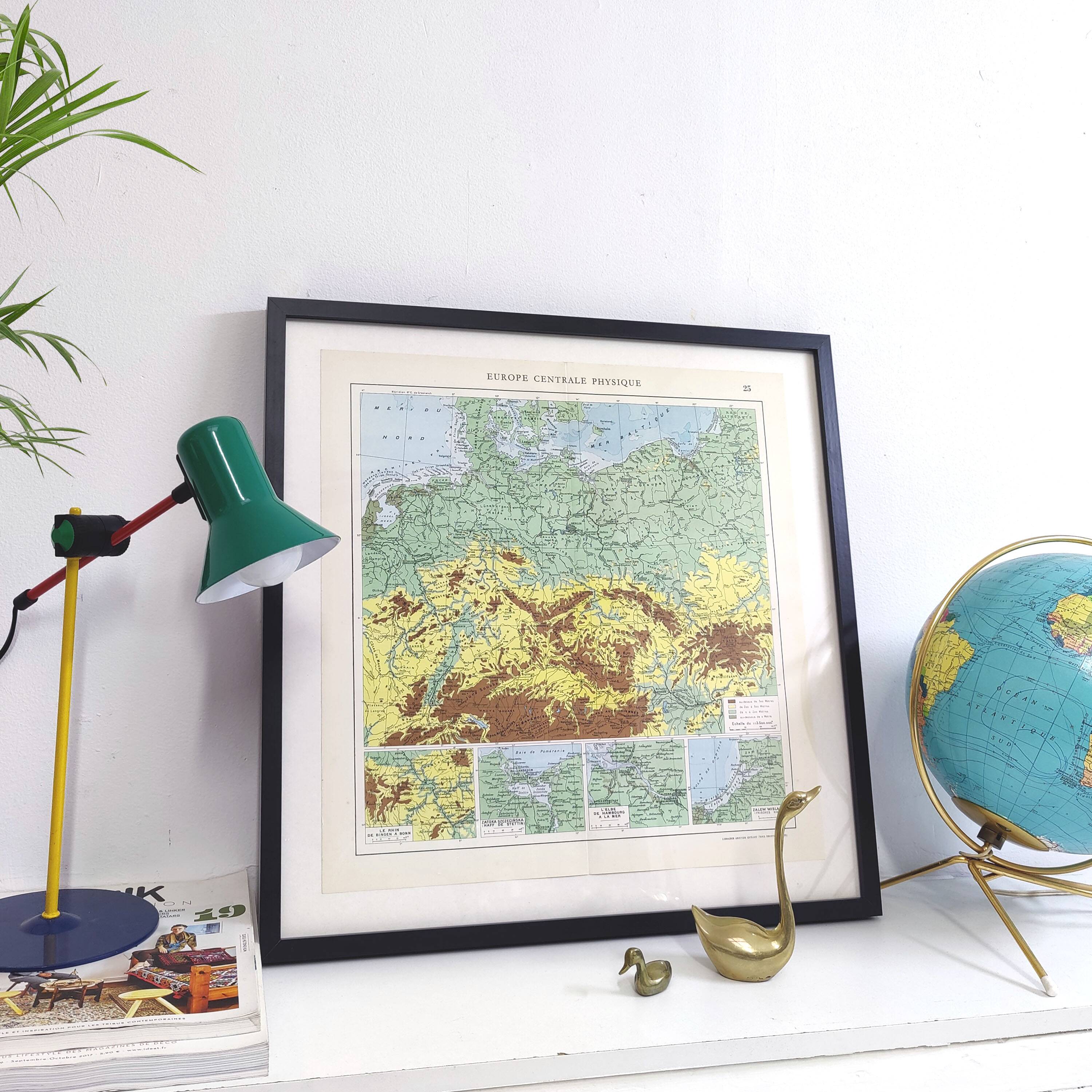 Old map of Northern Europe, Germany, Poland, Denmark, 43x43cm, from 1950