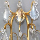 Pair of Louis XVI style gilded bronze & bohemian crystal sconces