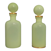 Pair of pale green opaline bottles