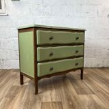 Commode vintage 3 tiroirs en bois restaurée avec peinture Libéron