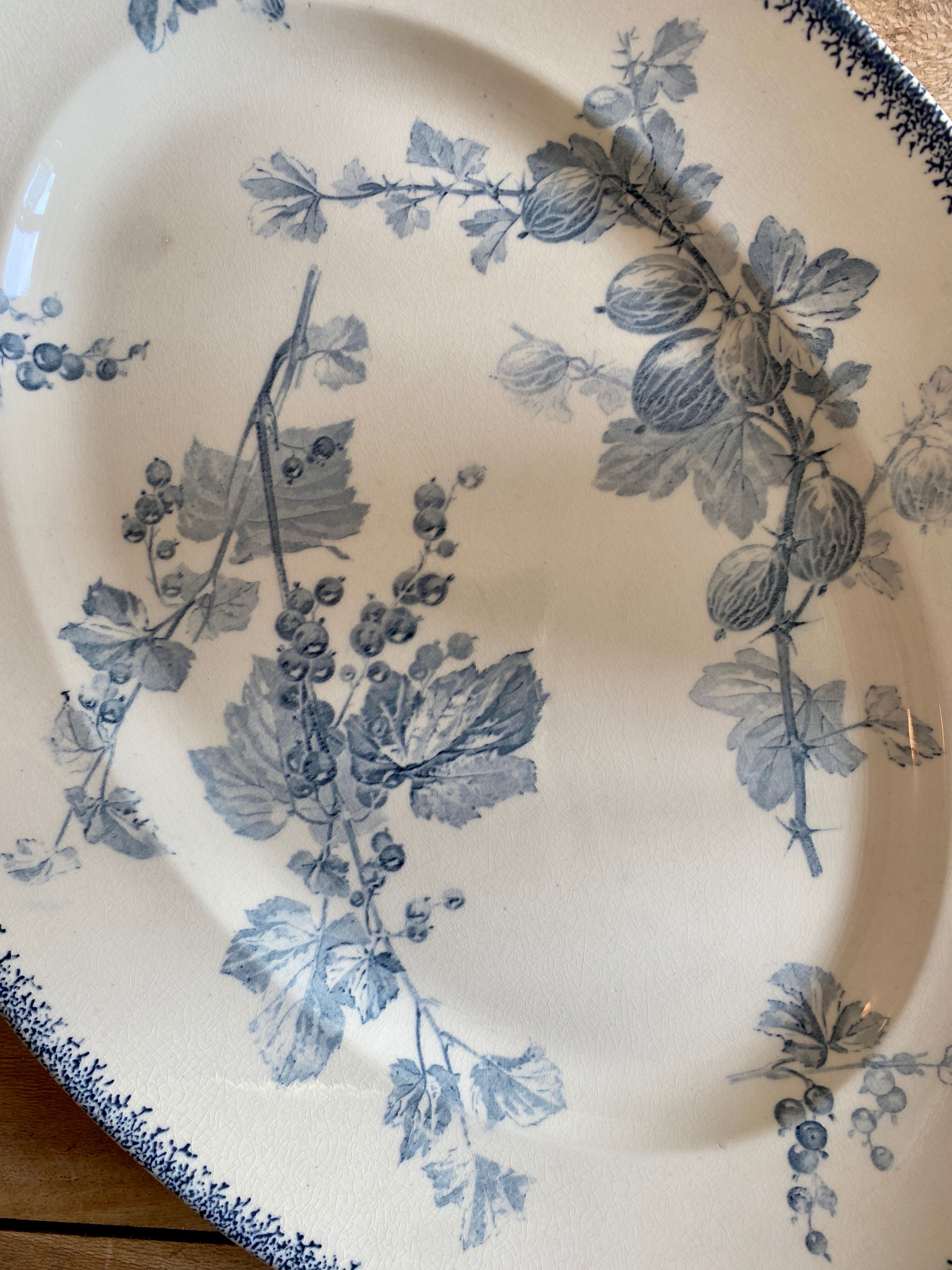 Old oval plate in iron earth model Groseilles de Sarreguemines