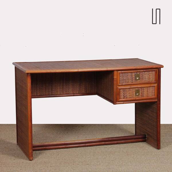 Vintage wicker, bamboo and brass desk by Dal Vera, 1970s