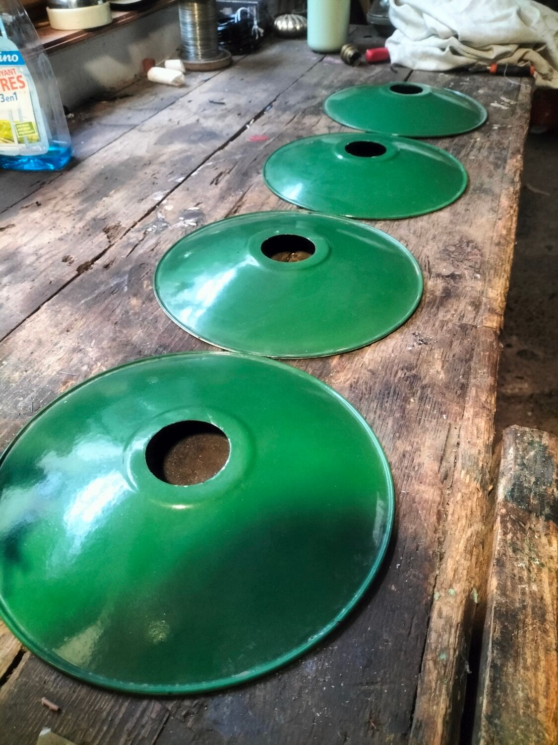 4 enameled sheet metal lampshades
