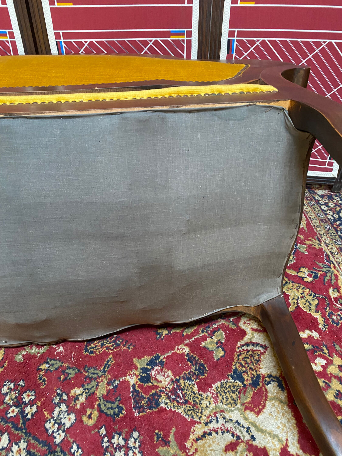 Louis XV style bench upholstered yellow velvet