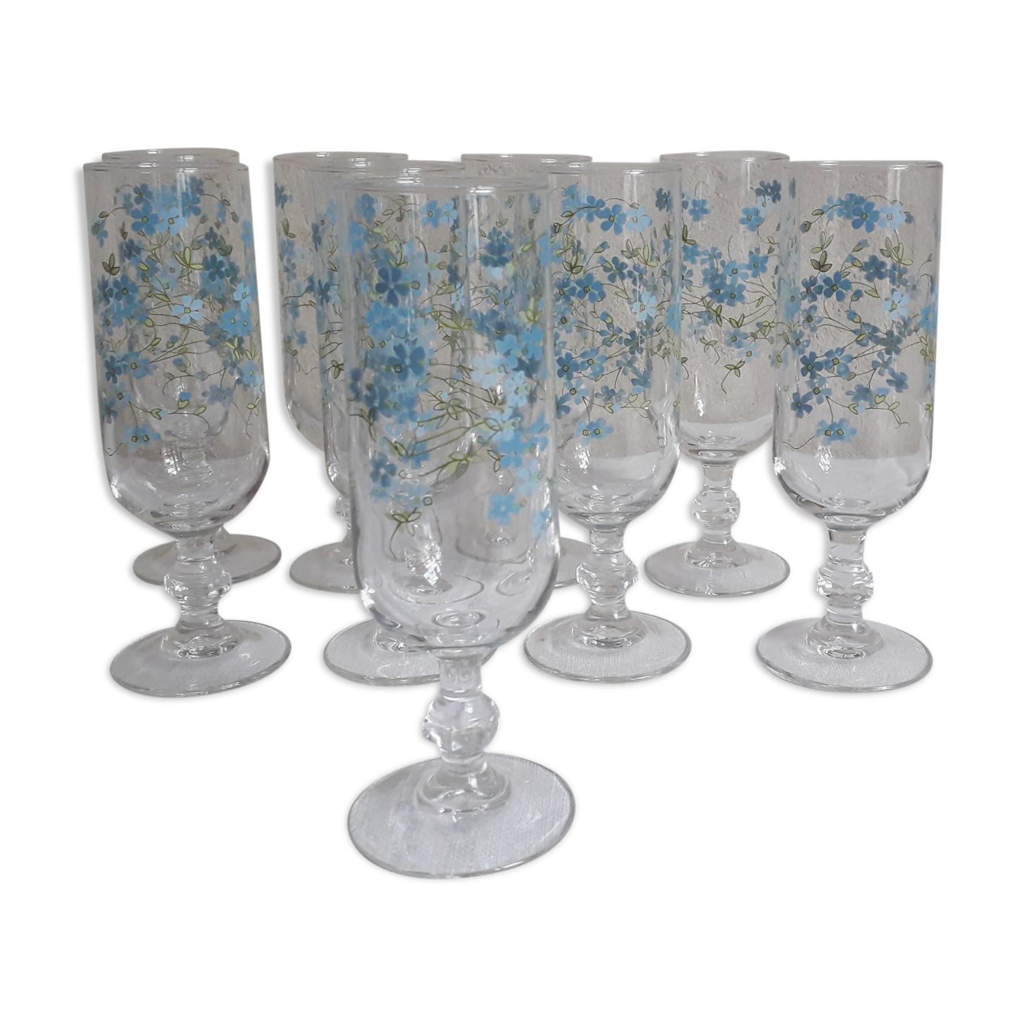 Lot of 9 vintage Myosotis model champagne flutes