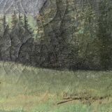 Tableau paysage de montagne vaches petit chalet