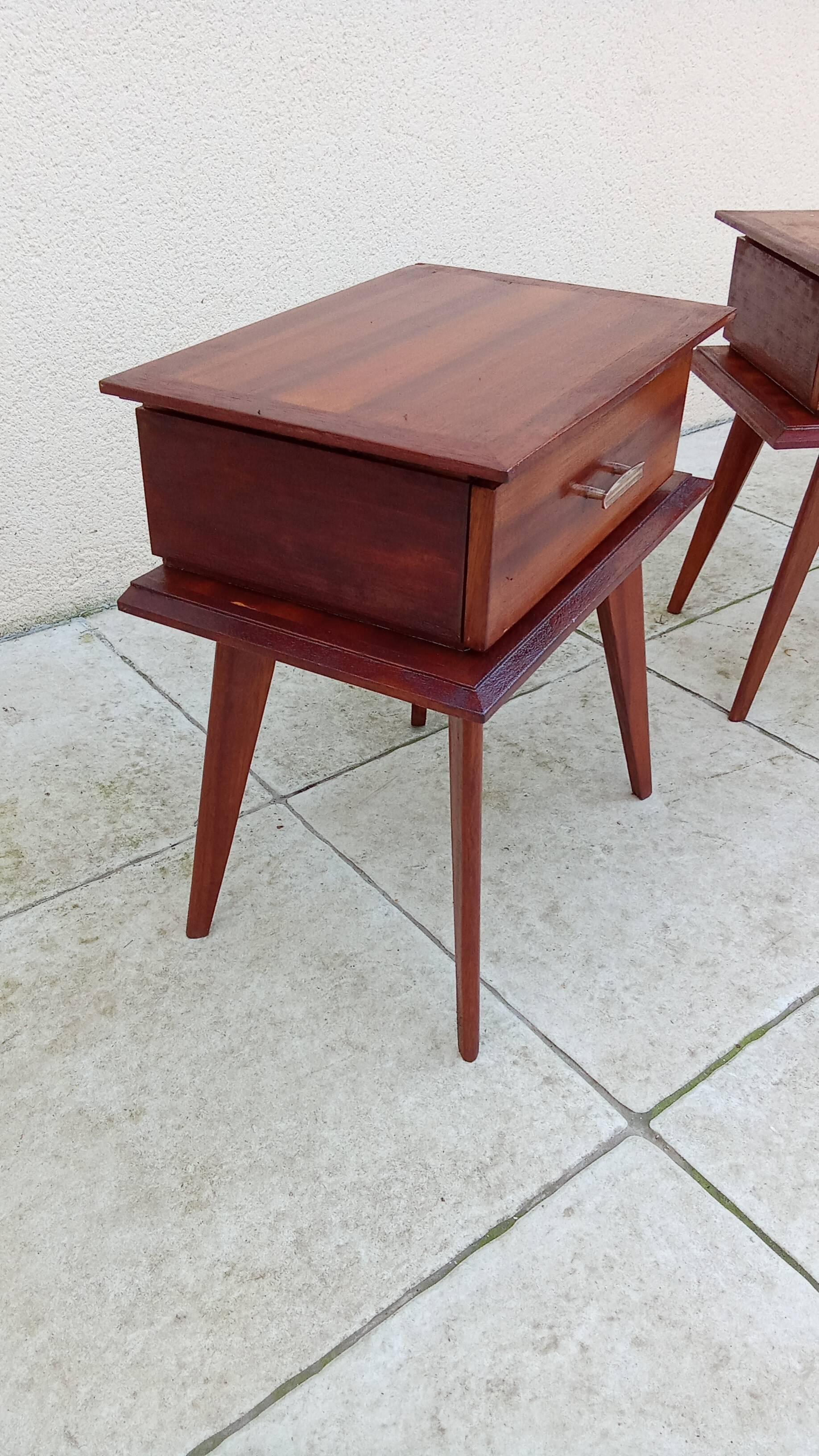 Paire de chevet vintage scandinave pieds compas