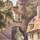 Tableau ancien paysage de province peinture signée Edmond Quinton
