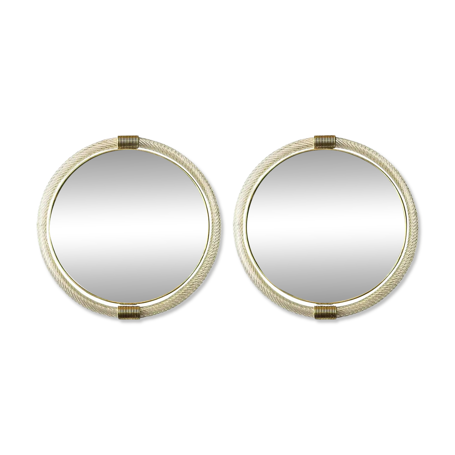 Classic Venetian Torciglione Murano Glass Wall Mirror Duo with Gold Leaf