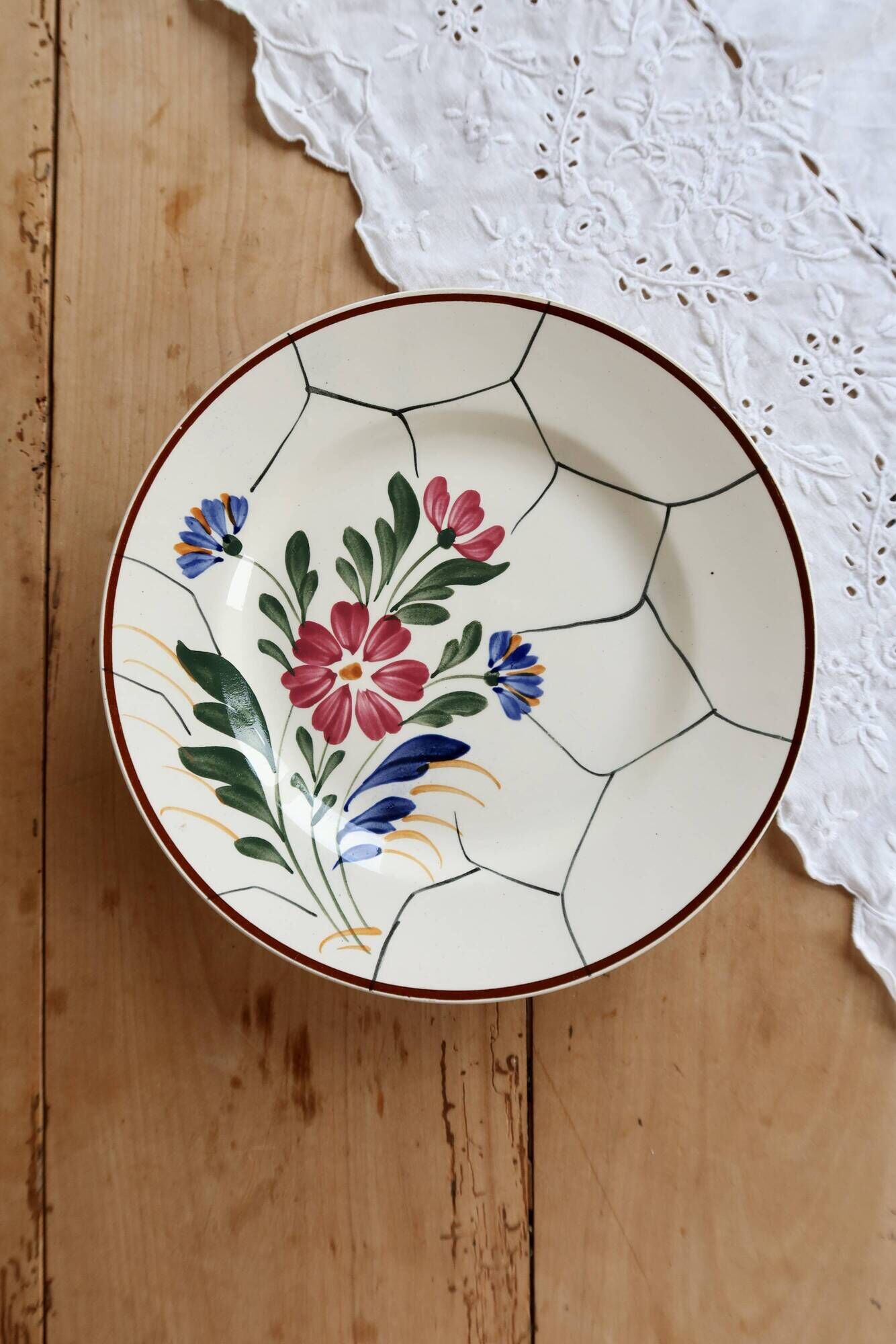 Vintage faience compote from Saint-Amand, model Maurice – Floral decoration
