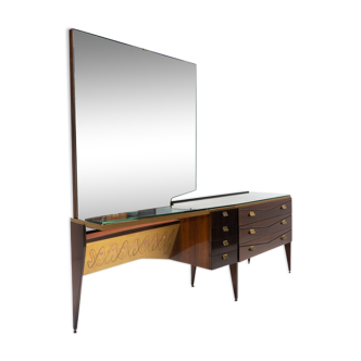 1960's Mid-Century Modern Italian Wooden Dressing Table with Lighting Mirror