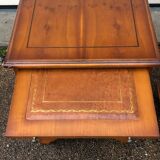 2 old wooden bedside tables with leather top
