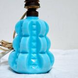 French 1950s Bale Shape Blue Opaline Glass Lamp Bulbous Gourd Cotton Bale