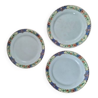 3 assiettes plates Digoin et Sarreguemines a fleurs