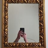 Patinated golden rectangular mirror, decorated with acanthus leaves, 49 cm