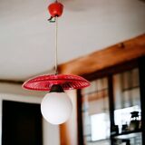Mid-Century Kitchen Table Hanging Lamp in Red Plastic, 1960s