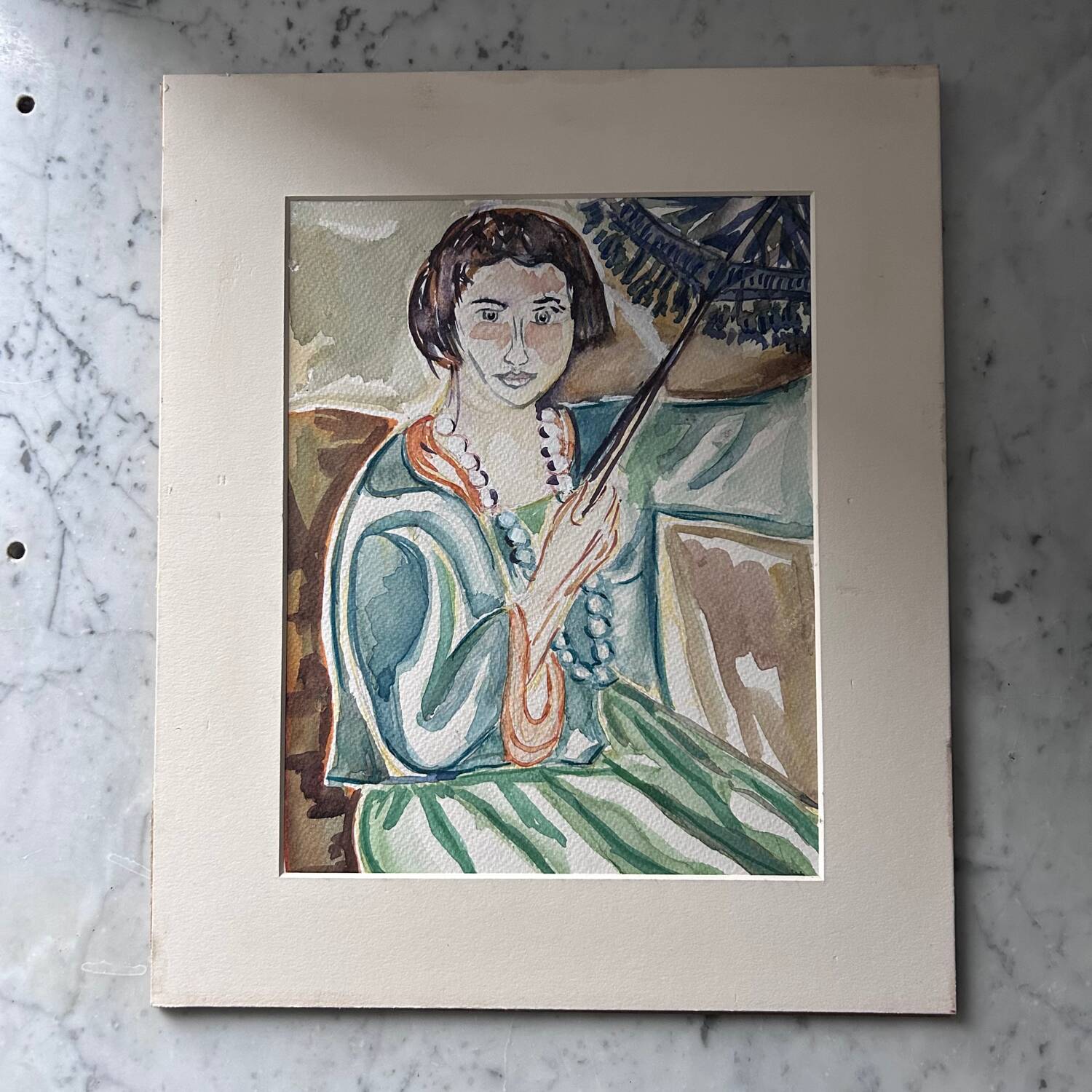 Watercolour Young Woman with Necklace