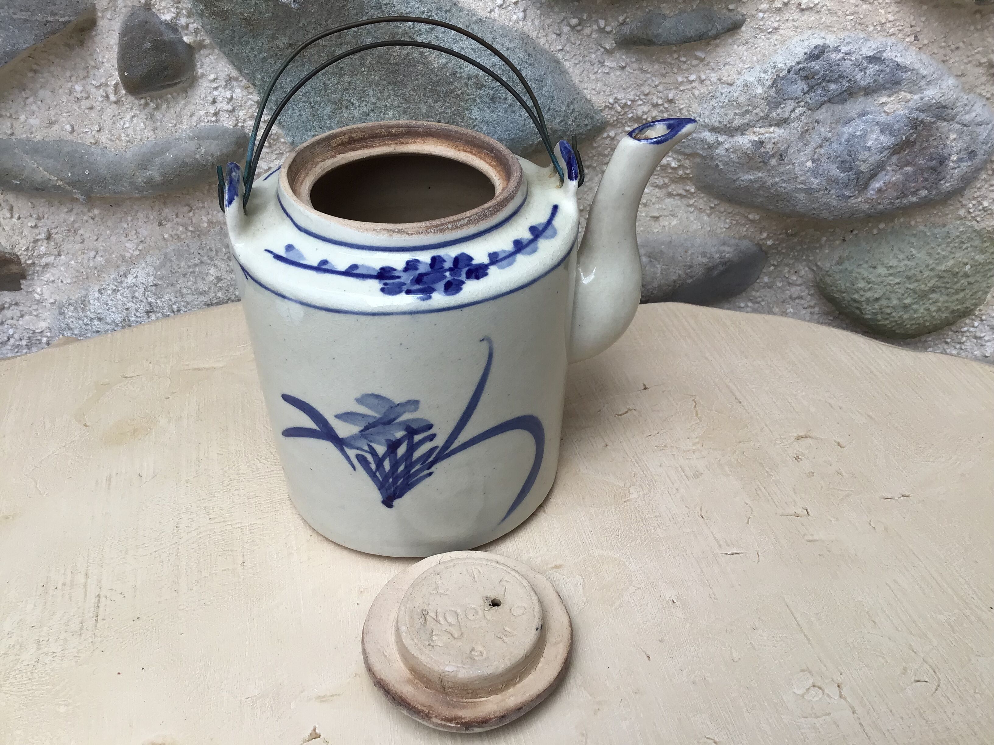 Beige and blue teapot