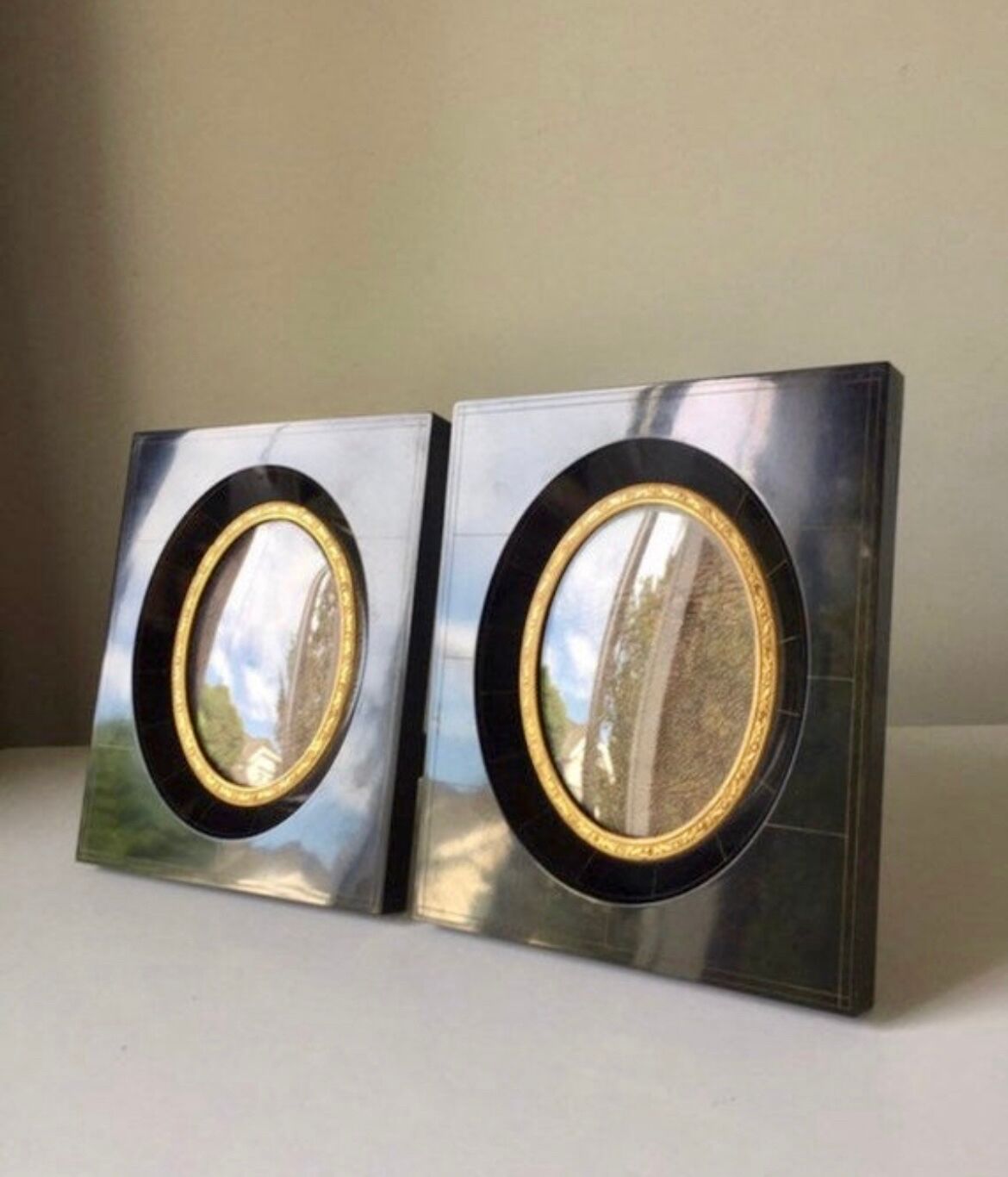 Pair black vintage bakelite frames 14.5 cm x 12.5 cm glass 8.5 cm x  6 cm