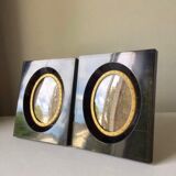 Paire cadres bakélite vintage noir 14,5 cm x 12,5 cm verre 8,5 cm x 6 cm