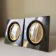 Pair black vintage bakelite frames 14.5 cm x 12.5 cm glass 8.5 cm x  6 cm