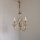 French Vintage Gold Effect Metal-Crystal 3 Light Chandelier Glass Bobeches