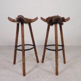 Set of 2 Spanish stools with cowhide, 1960s