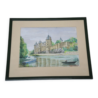 Tableau aquarelle signé P. Kneppert, Le Château