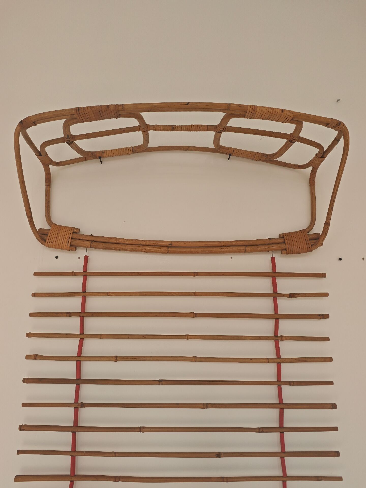 Wall-mounted coat rack in rattan, Czechoslovakia 1960