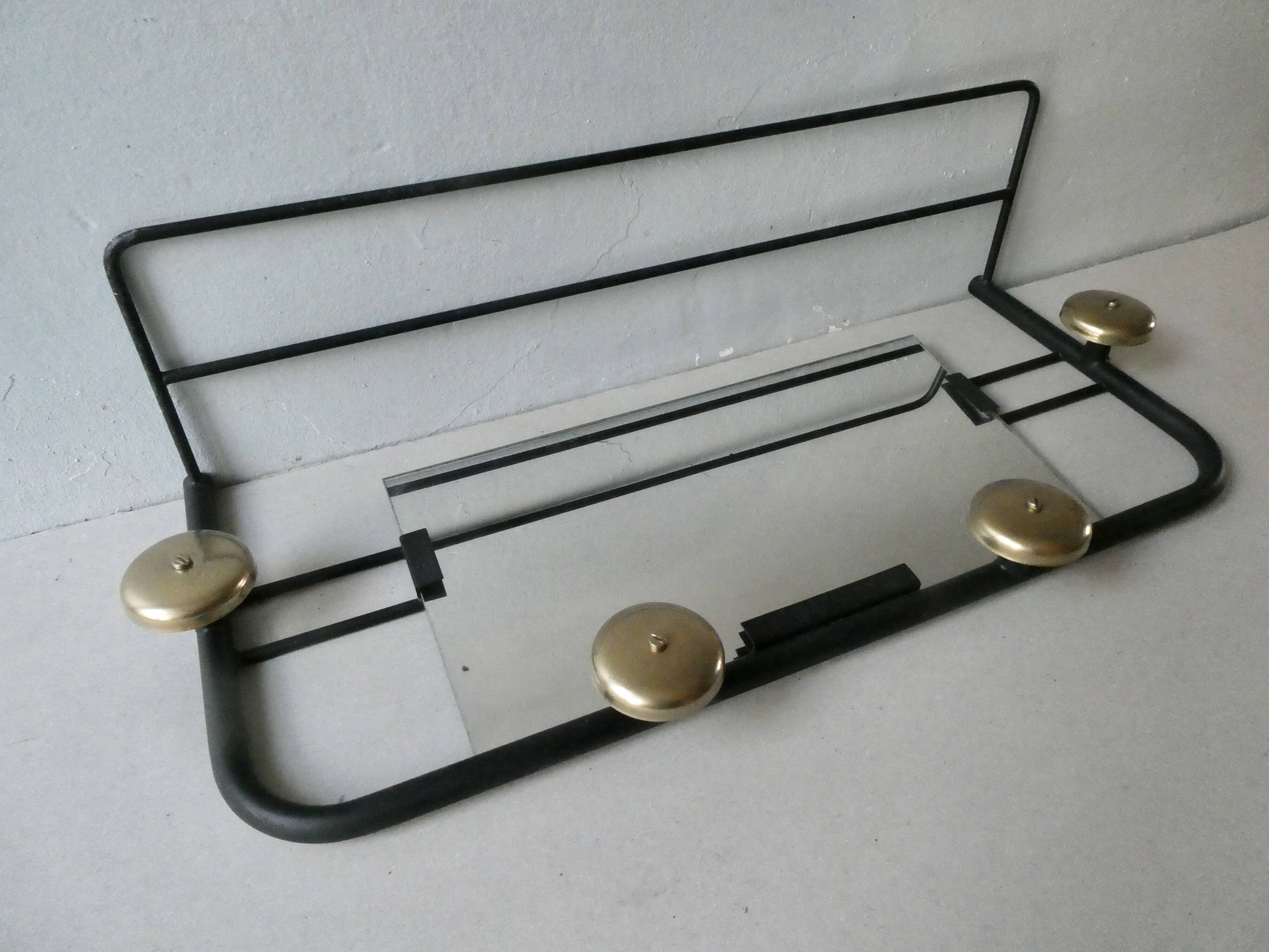 Wall-mounted coat rack with 4 hooks, 1 mirror and 1 hat rack