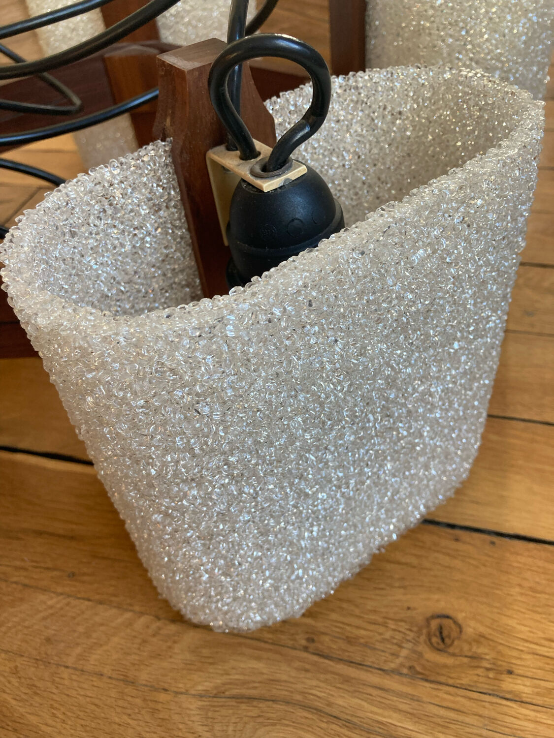 Scandinavian chandelier in teak and perspex