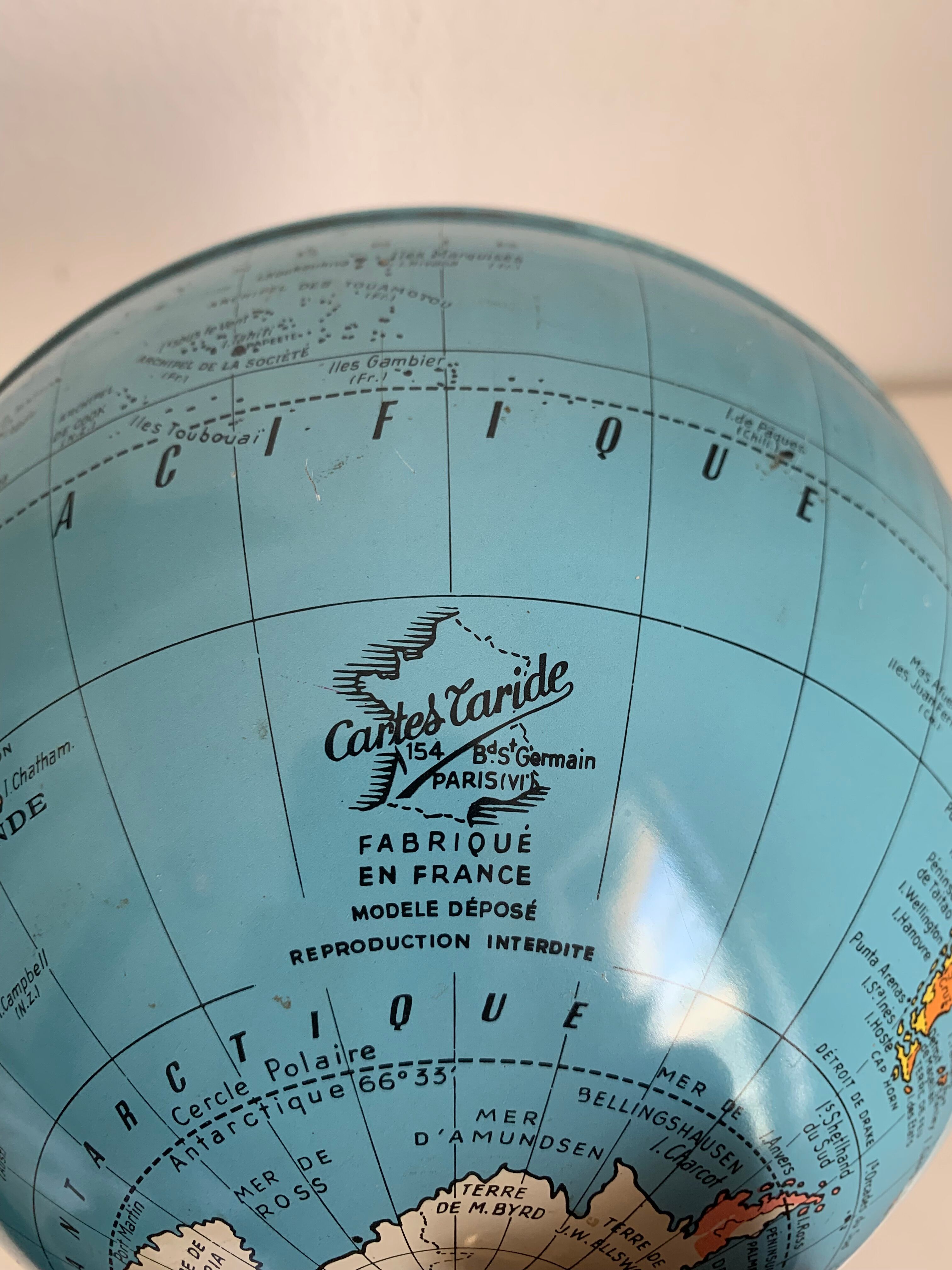 Vintage globe 1960 terrestrial Taride tripod - 28 cm