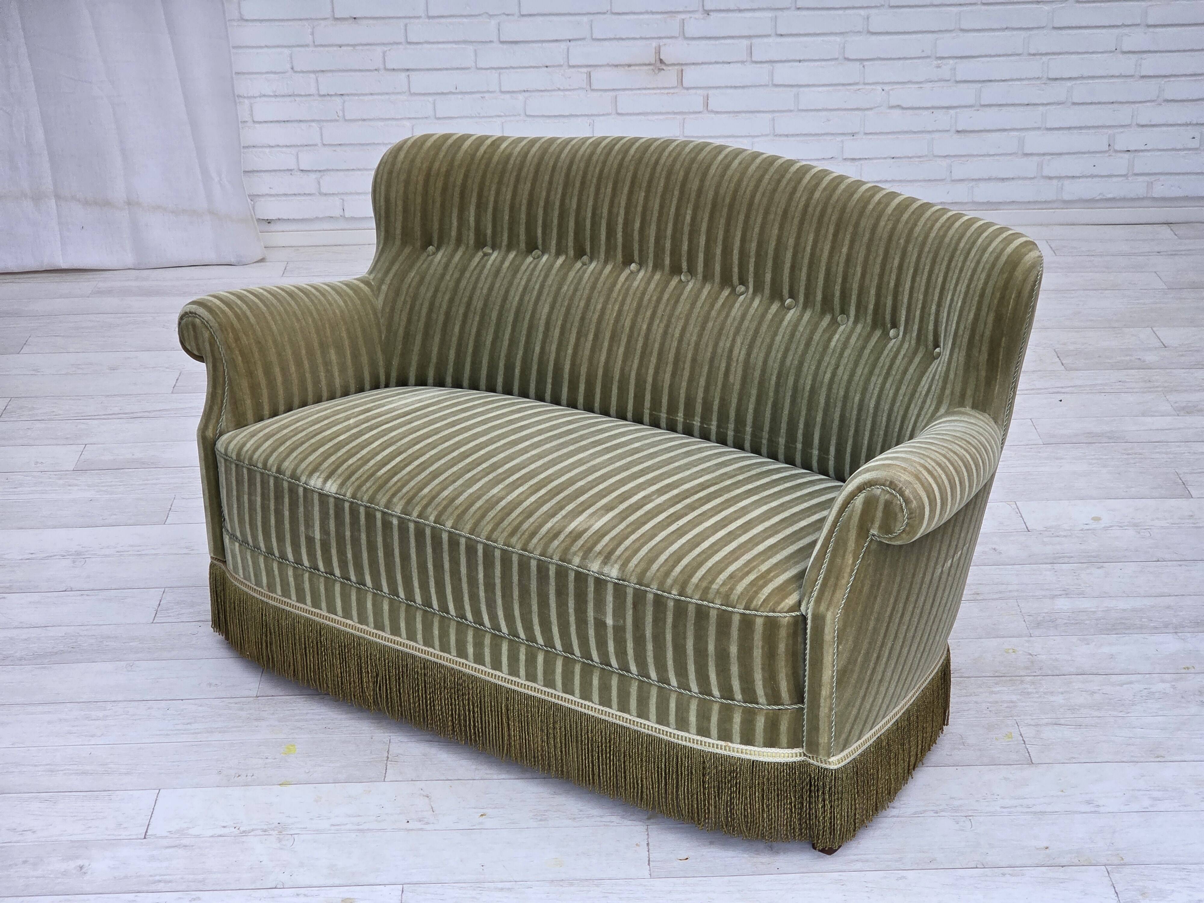 1960s, Danish 2-seater sofa, original furniture velour, beech wood.