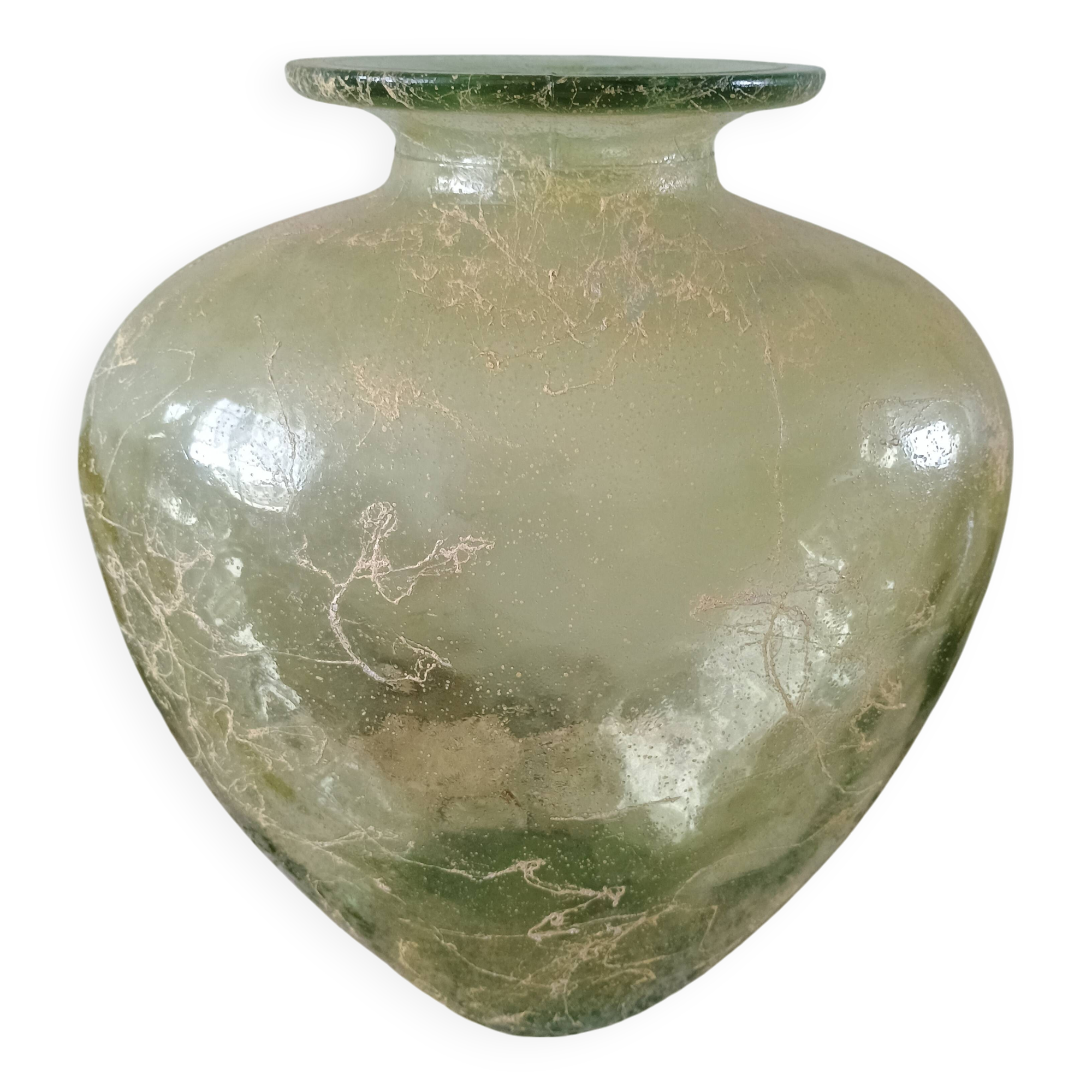 Large heart-shaped vase - glass & resin ribbed applications