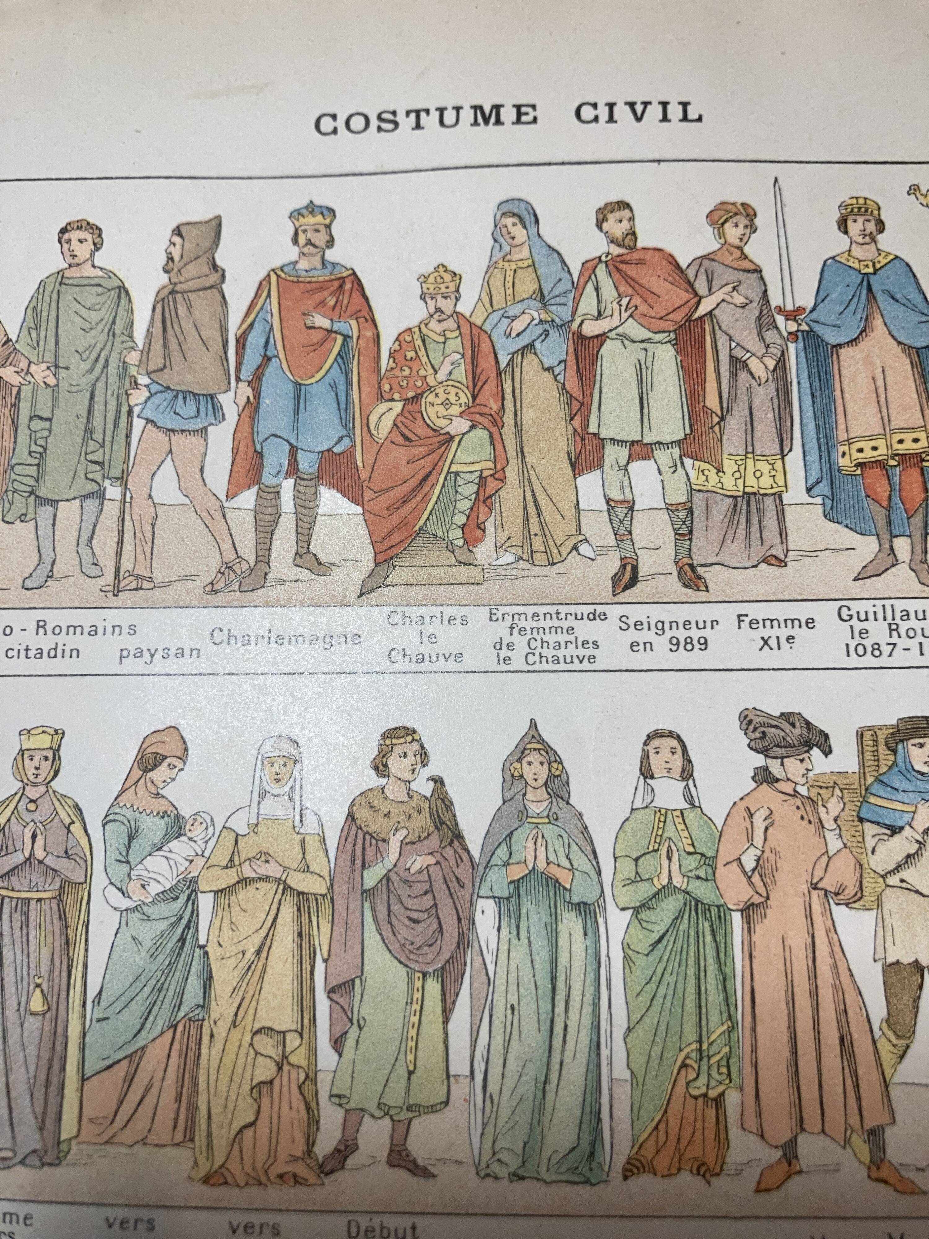 Set of 2 lithographs on traditional costumes