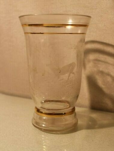 Glass vase with deer engraved decoration early 20th century