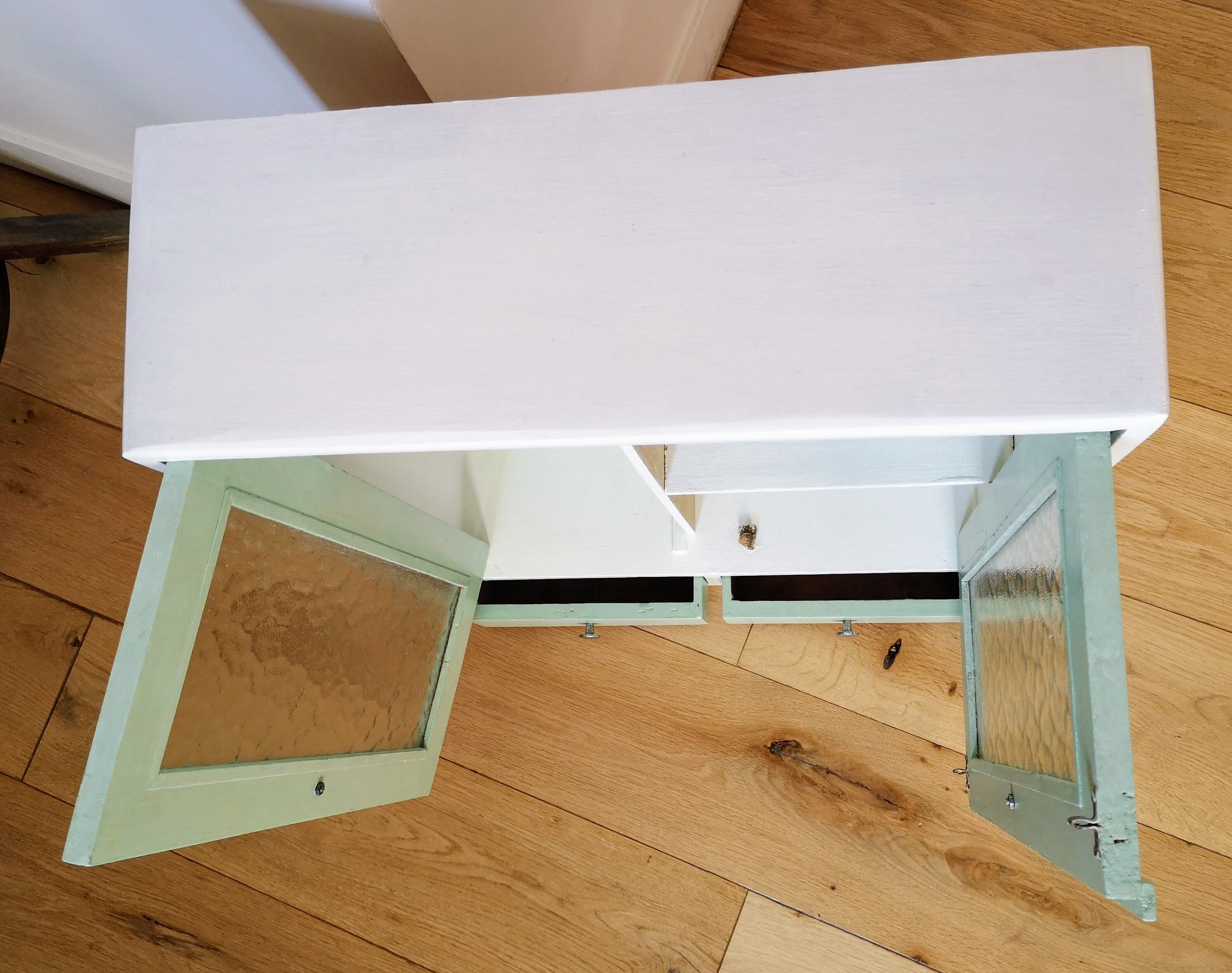 50s vintage medicine cabinet white celadon wood of poplar