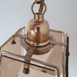 Vintage 70s chandelier in smoked glass and brass