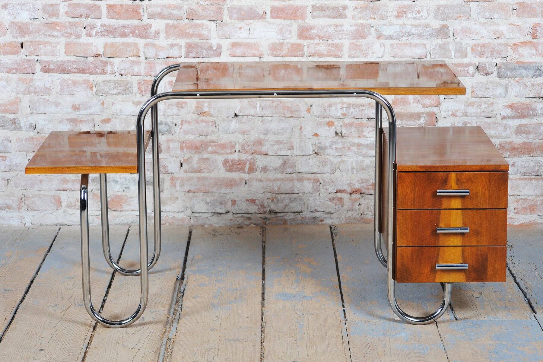 Bauhaus Walnut Writing Desk by A. Lurcat for Kovona, Czech, 1940s