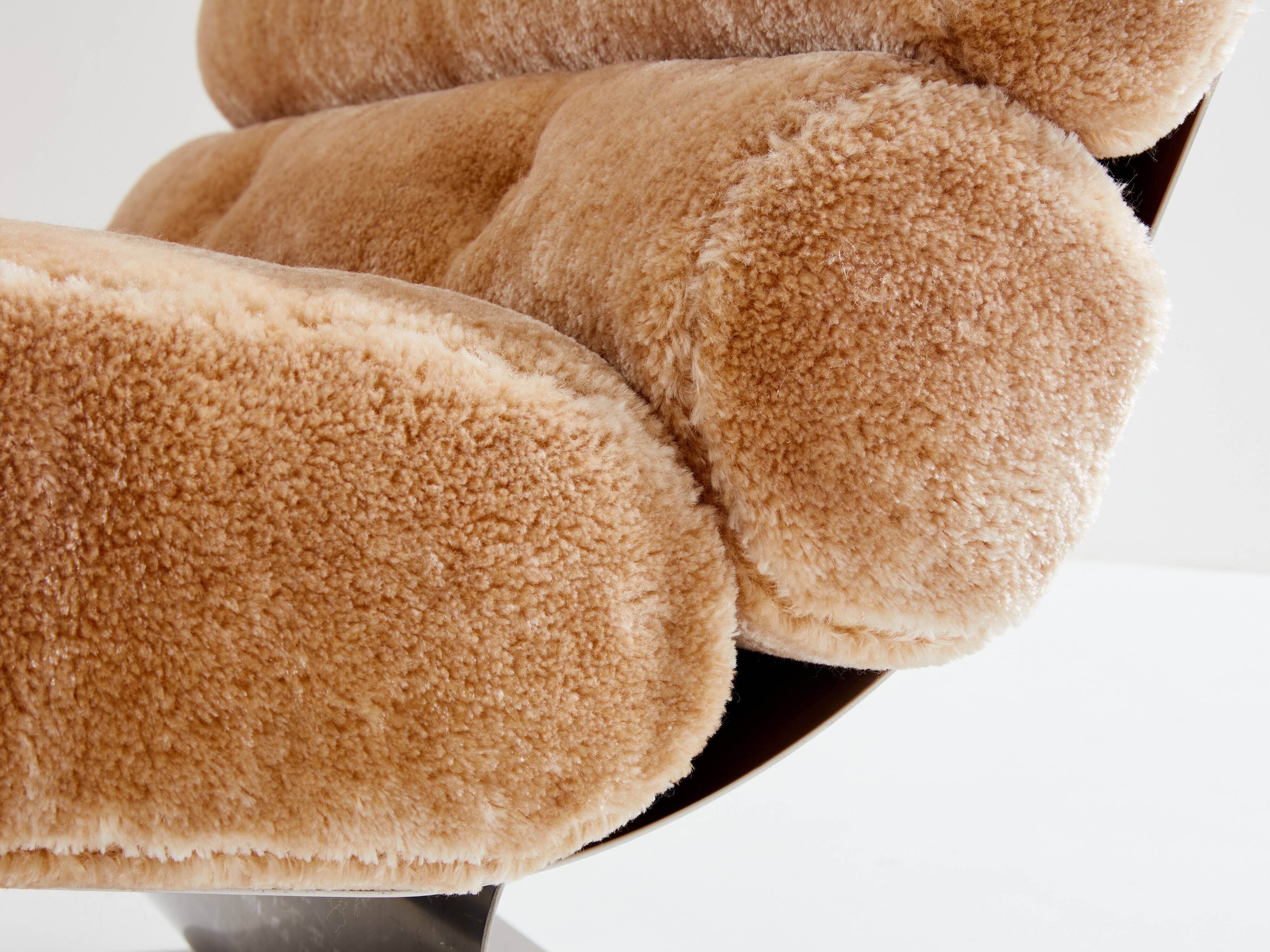 Pair of steel and Mohair velvet armchairs by François Monnet 1970