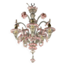 Small venetian chandelier in colorless and pink murano glass 5 arms of light circa 1920