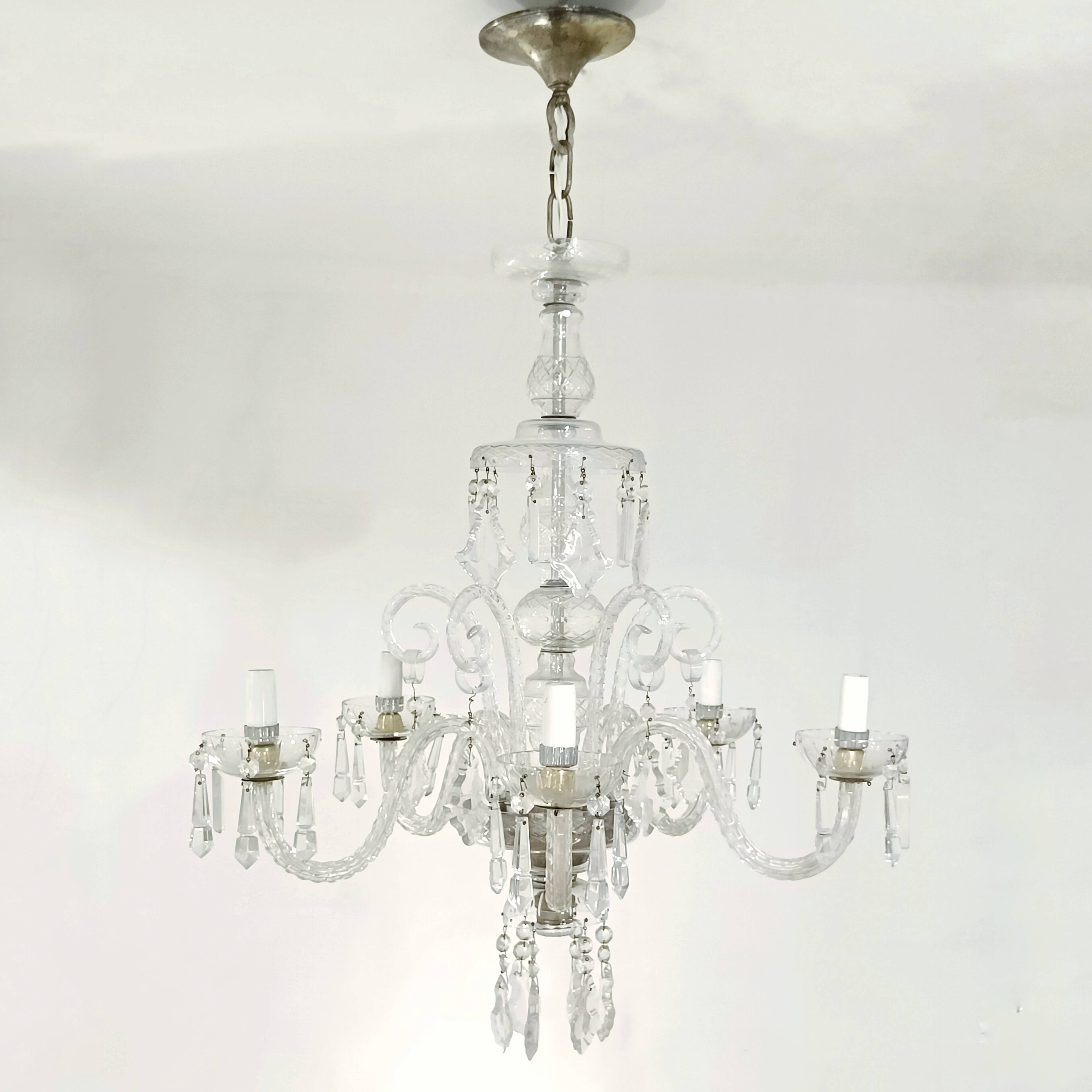 Bohemian Cut Lead Crystal Chandelier, 1930s