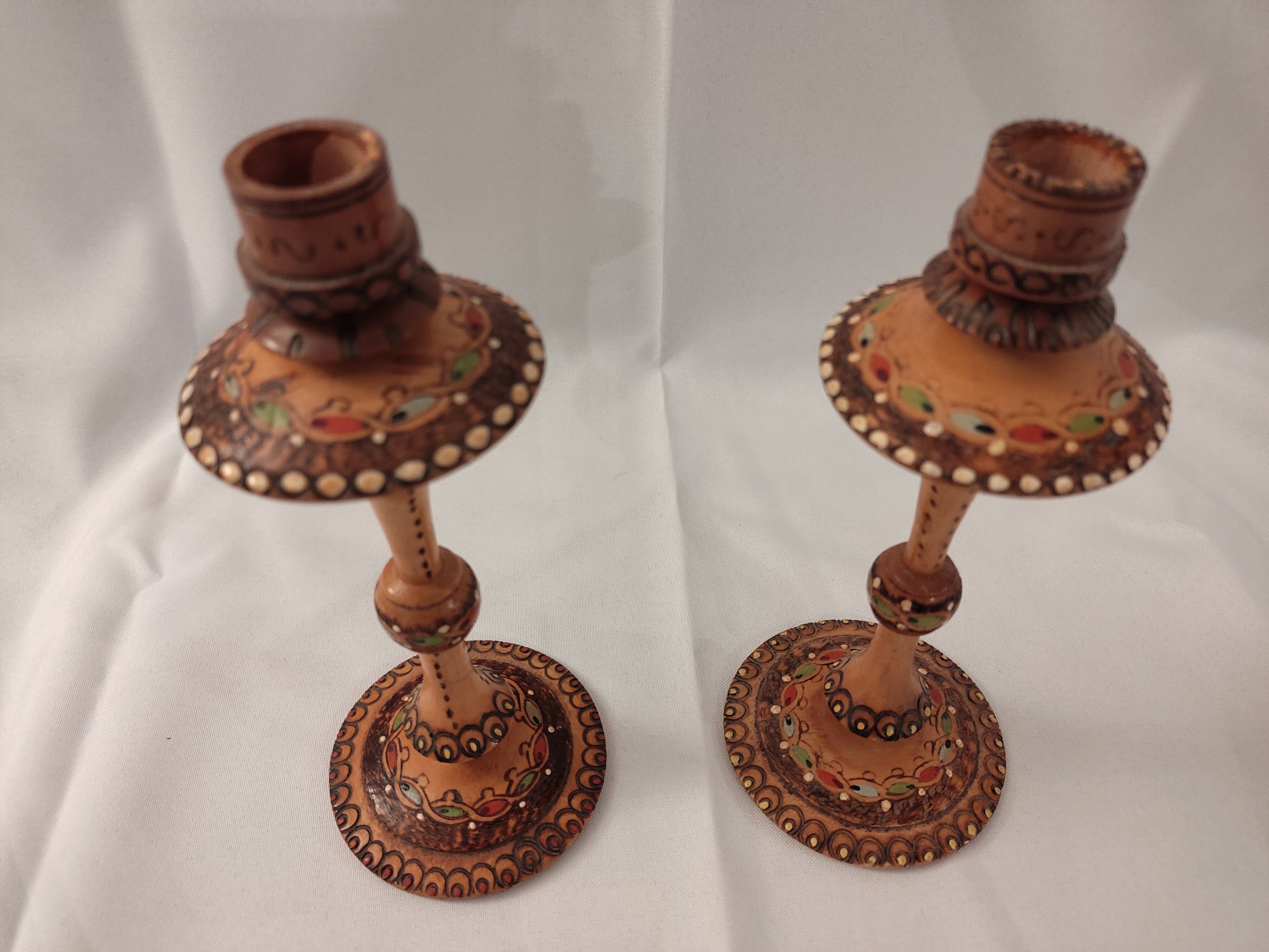 Lot of Russian wooden candle holders