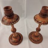 Lot of Russian wooden candle holders