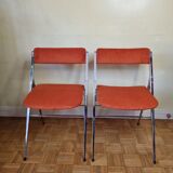 Pair of vintage folding chairs in chrome-plated steel, 70s, restored