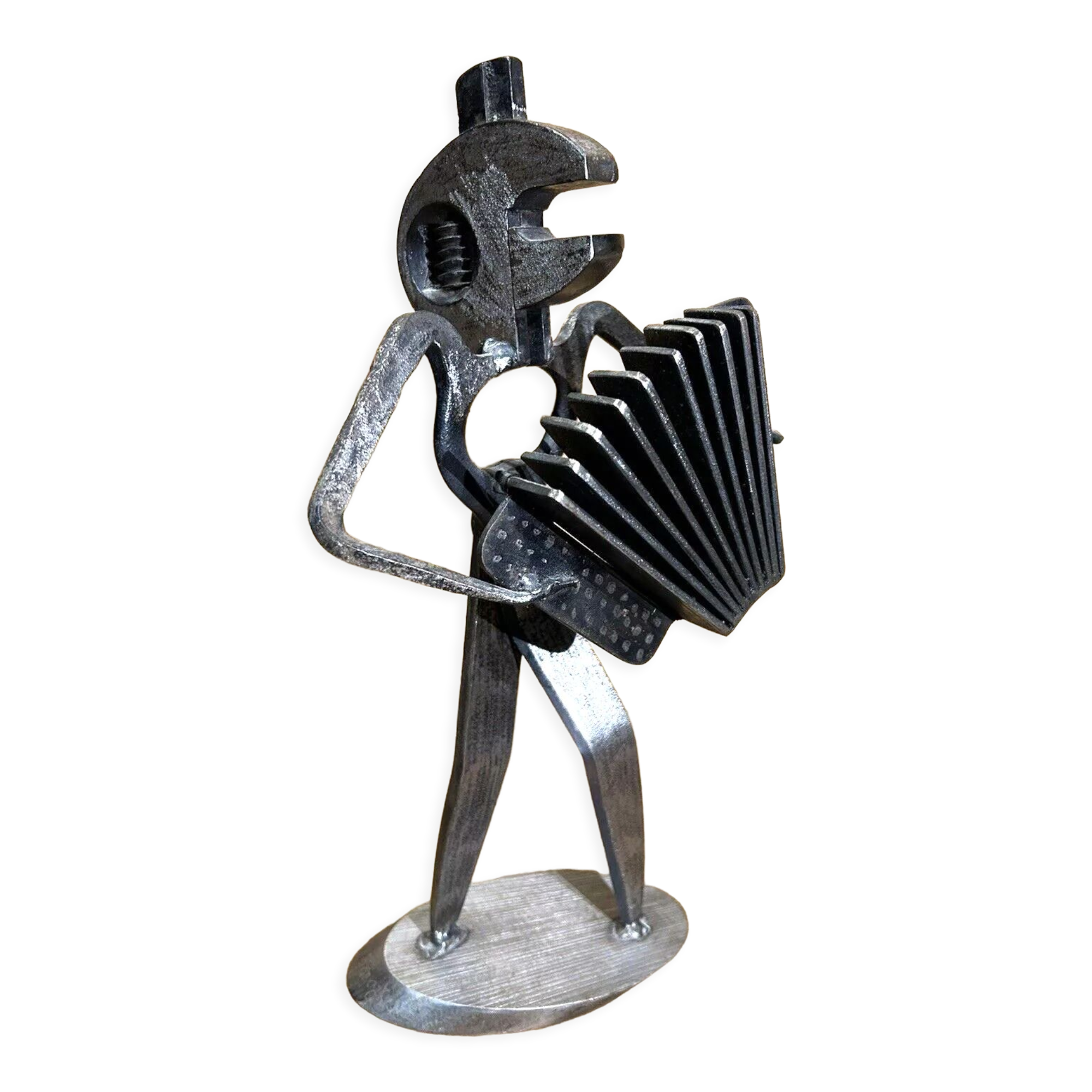 Alain Longet (1950- ), metal sculpture, turnkey accordionist, art XXth