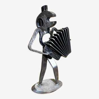 Sculpture métal, accordéoniste clé a molette, alain longet (1950- )art xxème