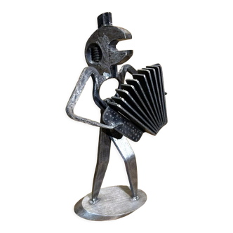 Sculpture métal, accordéoniste clé a molette, alain longet (1950- )art xxème